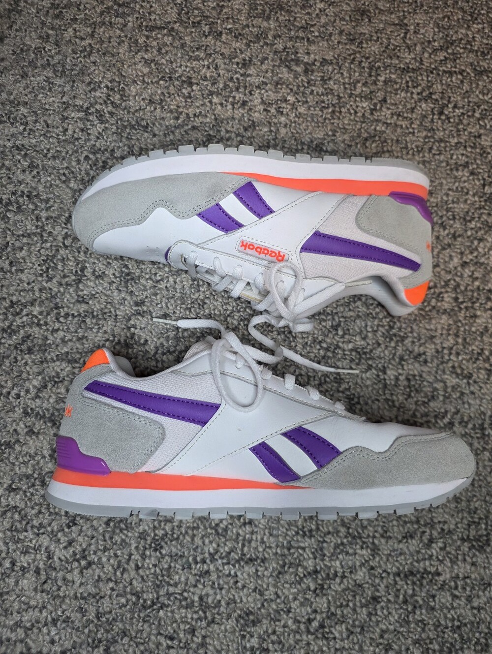 Reebok Retro Women's White Sneakers with Purple & Neon Orange Accents